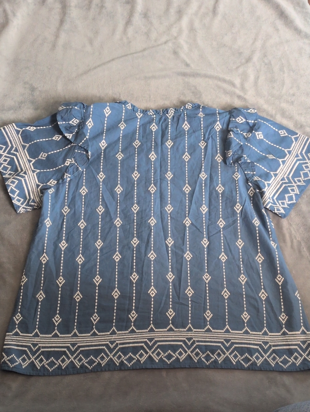 Umgee Women's Boho Embroidered Peasant Top - Blue - Picture 2 of 6